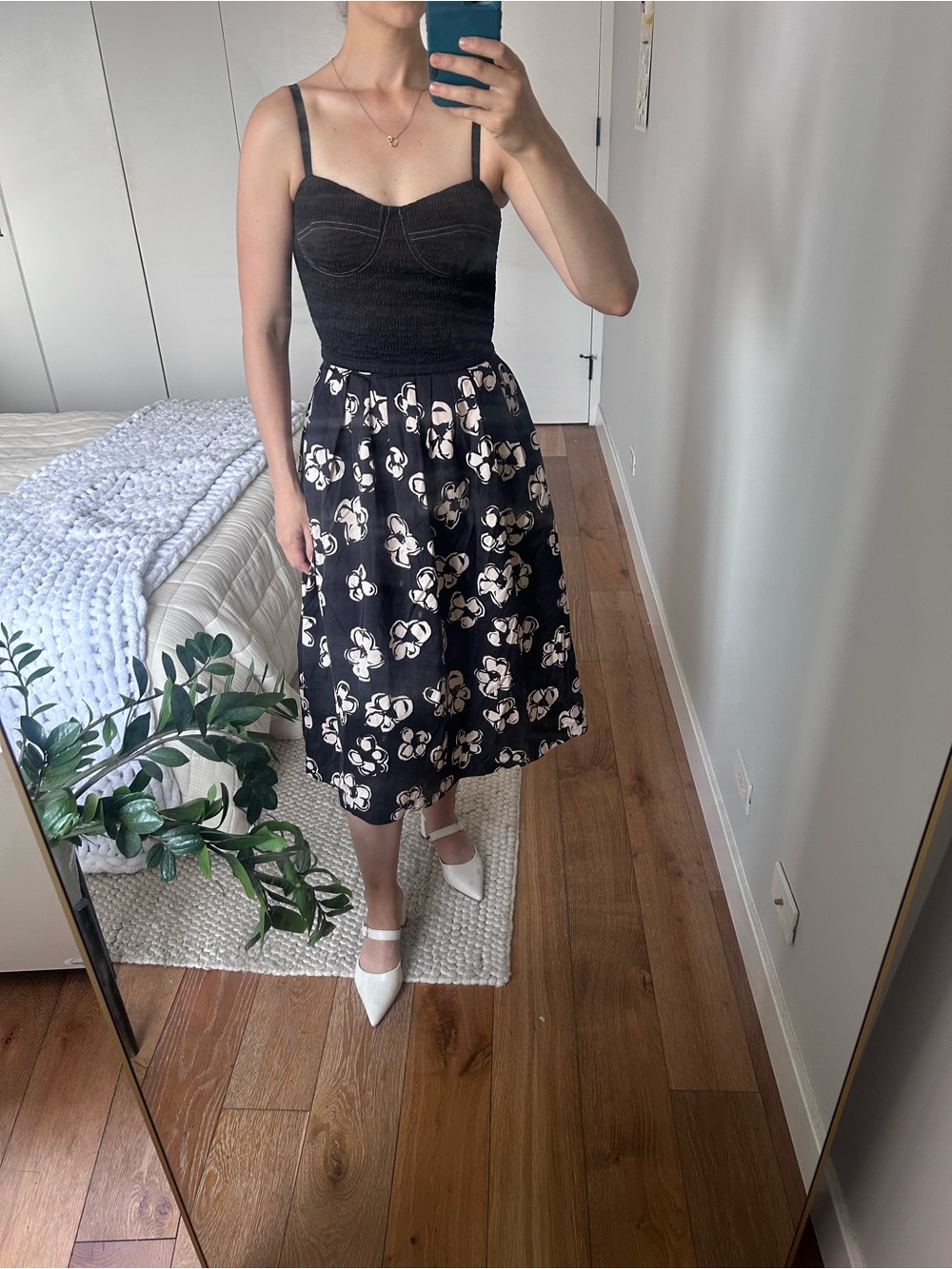 Marina Moscone Midi Dress in Black and Cream